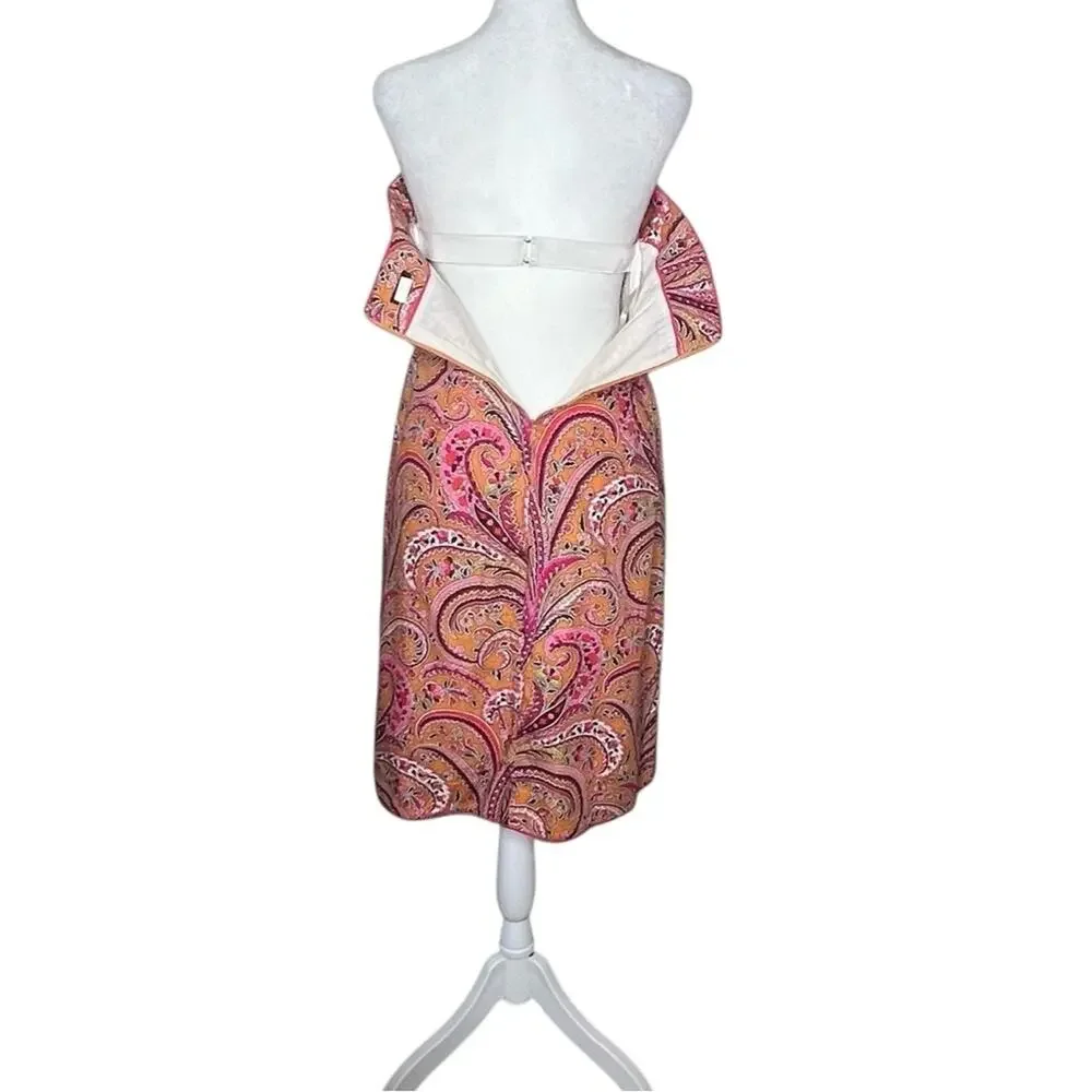 J. Crew Y2K Paisley Floral Dress 6 Strapless Cotton Empire Waist Preppy Coastal